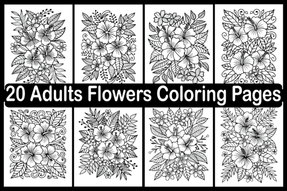 20 Flowers Coloring Pages Graphics for Digital Selling
