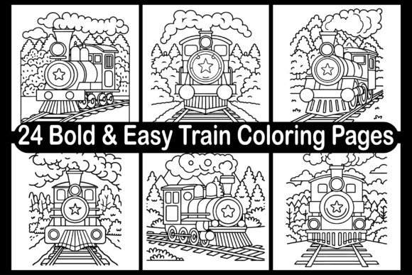 24 Bold Train Coloring Pages Graphics for Digital Selling