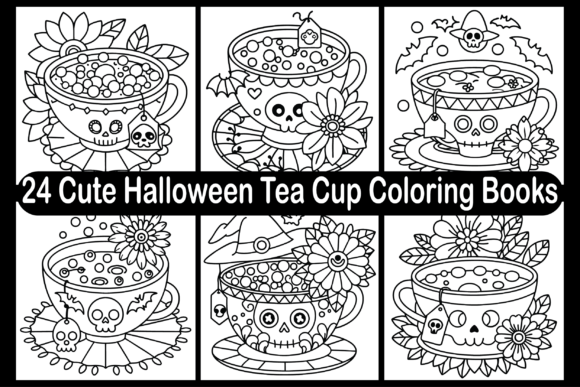 24 Cute Halloween Tea Cup Coloring Books Graphics