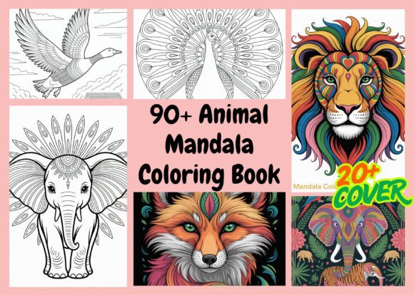 90 Animal Mandala Coloring Book Graphics for Bloggers and Designers