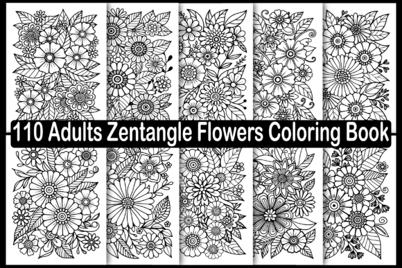 Adults Zentangle Flowers Coloring Book Graphics for Branding