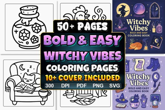 Bold Witchy Coloring Graphics for Digital Sellers