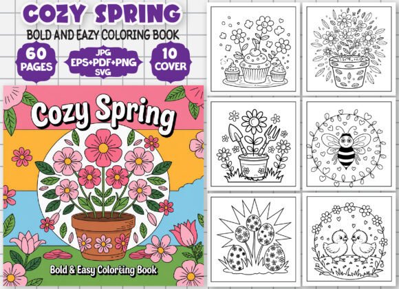 Cozy Spring Bold and Easy Coloring Book Graphics