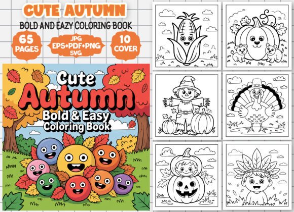 Cute Autumn Bold Coloring Book Graphics