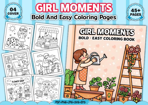 Girl Moments Coloring Book Pages Graphics